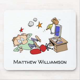 Funny Computer Problem Cartoon With Your Name Mouse Mat