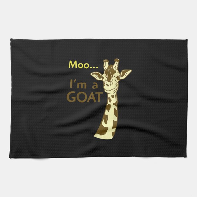 Funny Confusing Giraffe Moo I am A Goat Tea Towel (Horizontal)