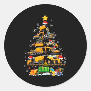 Funny Construction Excavator Truck Christmas Tree Classic Round Sticker