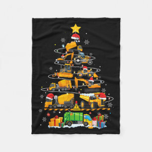 Funny Construction Excavator Truck Christmas Tree Fleece Blanket