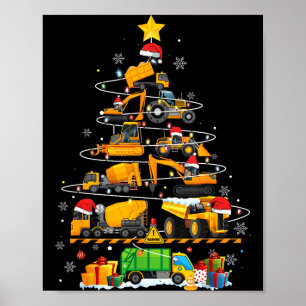 Funny Construction Excavator Truck Christmas Tree Poster