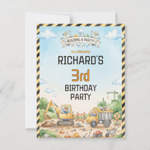 Funny Construction Theme Kids Birthday Party Invitation