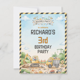 Funny Construction Theme Kids Birthday Party Invitation