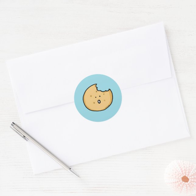 Funny Cookie Cartoon with Bite Classic Round Sticker (Envelope)