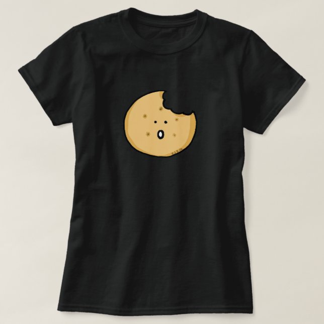 Funny Cookie Cartoon with Bite T-Shirt (Design Front)