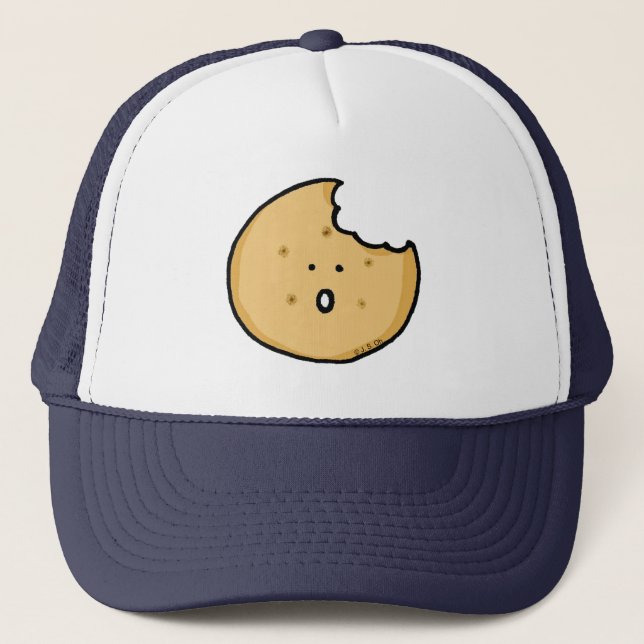 Funny Cookie Cartoon with Bite Trucker Hat (Front)