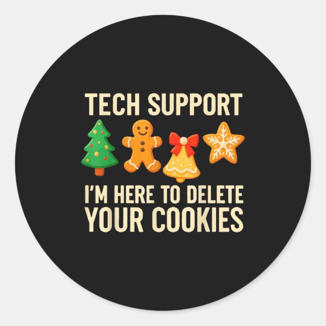Funny Cookies Christmas Gingerbread Tech Suprt Men Classic Round Sticker (Front)