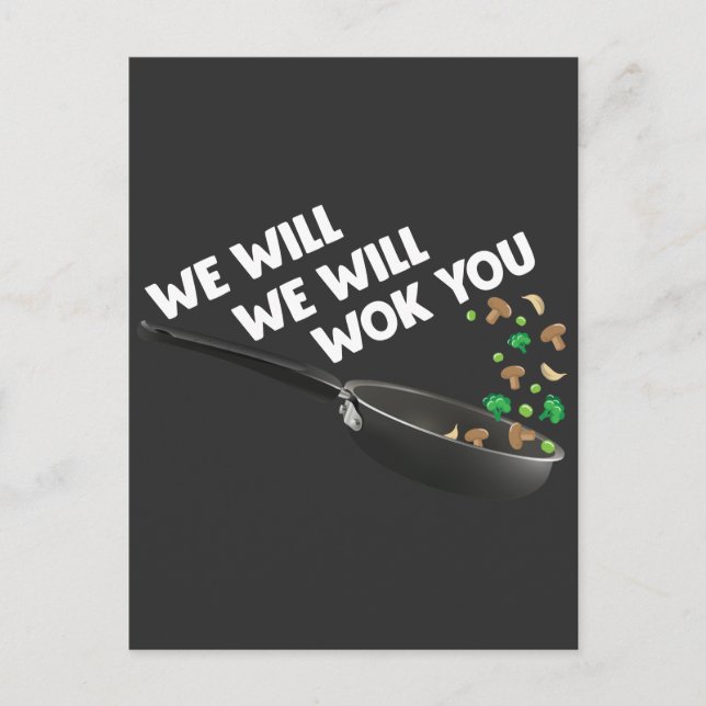 Funny Cooking Asian cuisine Food Pun Cook Wok Chef Postcard (Front)