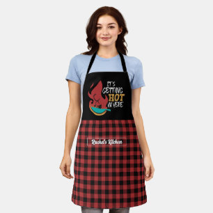 Funny Cooking It's Getting Hot Black Red Plaid Apron