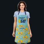 Funny Cooking Pun Squeeze The Day Lemon Pattern Apron<br><div class="desc">Funny and cool apron to make cooking more fun. Personalised gift for family and friends who love cooking,  baking and trying new recipe in the kitchen. Customise the wording to fit your occasion. You can use the Design Tool to further change the font type,  font colour and font size.</div>