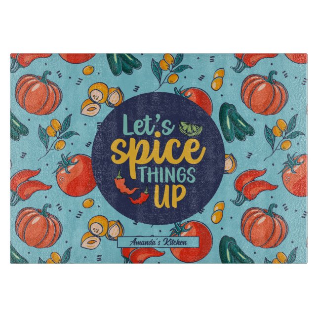 Funny Cooking Spice Things Up Vegetable Pattern Cutting Board (Front)
