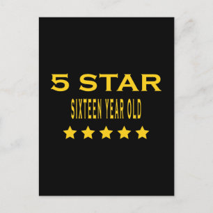 Funny Cool 16th Birthdays : Five Star Sixteen Postcard