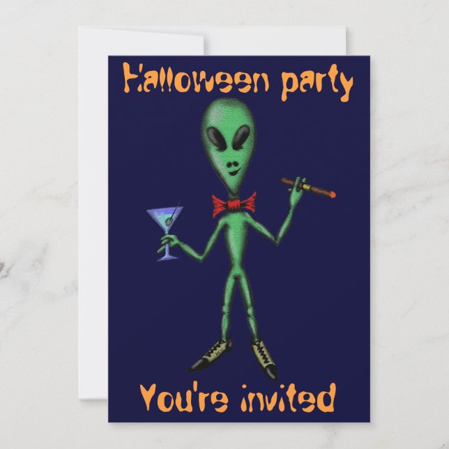 Funny cool alien Halloween party invitation card (Front)