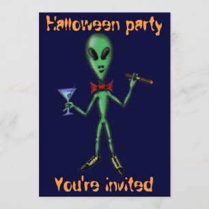 Funny cool alien Halloween party invitation card