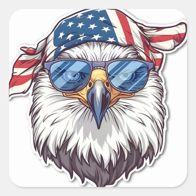 Funny, cool American eagle Square Sticker (Front)