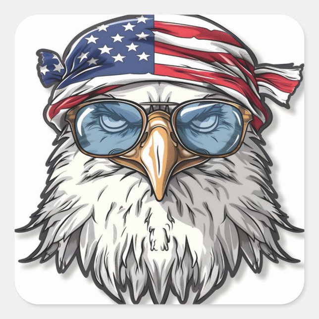 Funny, cool American eagle Square Sticker (Front)