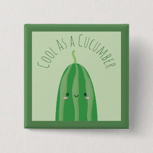 Funny Cool As a Cucumber Cute Food Pun Joke 15 Cm Square Badge
