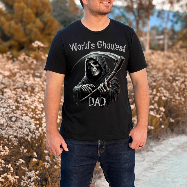 Funny Cool Black Grim Reaper World's Ghoulest Dad  T-Shirt (Creator Uploaded)