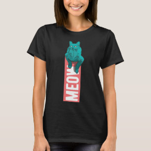 Funny Cool Blue Cat Meow Typography T-Shirt