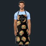 Funny cool burger pattern BBQ grill Chef Apron<br><div class="desc">Funny cool burger illustration on editable black background with  a chef hat and grill tools,  add your chef name and BBQ grill specialty.</div>