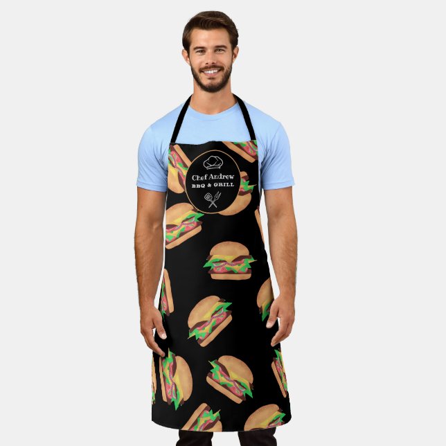 Funny cool burger pattern BBQ grill Chef Apron (Worn)
