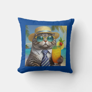 Funny Cool Cat and Tropical Drink Cushion