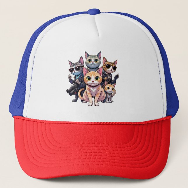 Funny Cool Cat Pullover for Cat Lovers & Gamers Trucker Hat (Front)