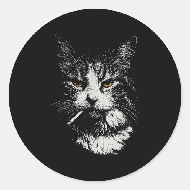 Funny Cool Cat Smoking Funny Meme Cigarette Cat Ga Classic Round Sticker (Front)