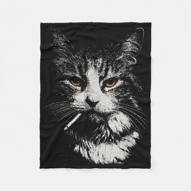 Funny Cool Cat Smoking Funny Meme Cigarette Cat Ga Fleece Blanket (Front)