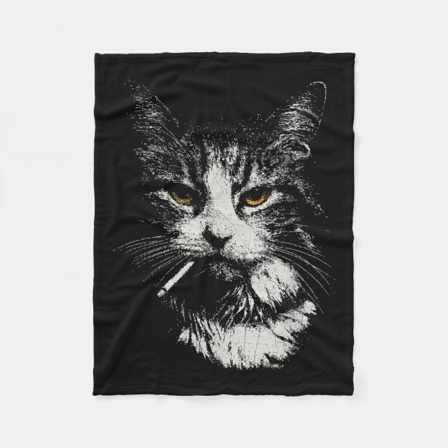 Funny Cool Cat Smoking Funny Meme Cigarette Cat Ga Fleece Blanket (Front)