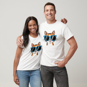Funny Cool Cat Wearing Sunglasses Cartoon T-Shirt