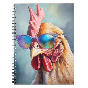 Funny Cool Chicken With Sunglasses Watercolor Notebook