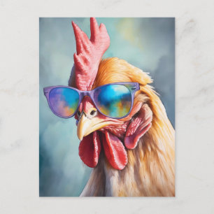 Funny Cool Chicken With Sunglasses Watercolor Postcard