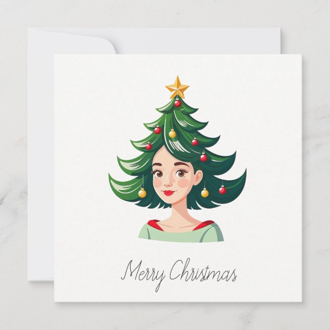 Funny Cool Comic Minimalist Modern Christmas Tree Holiday Card (Front)