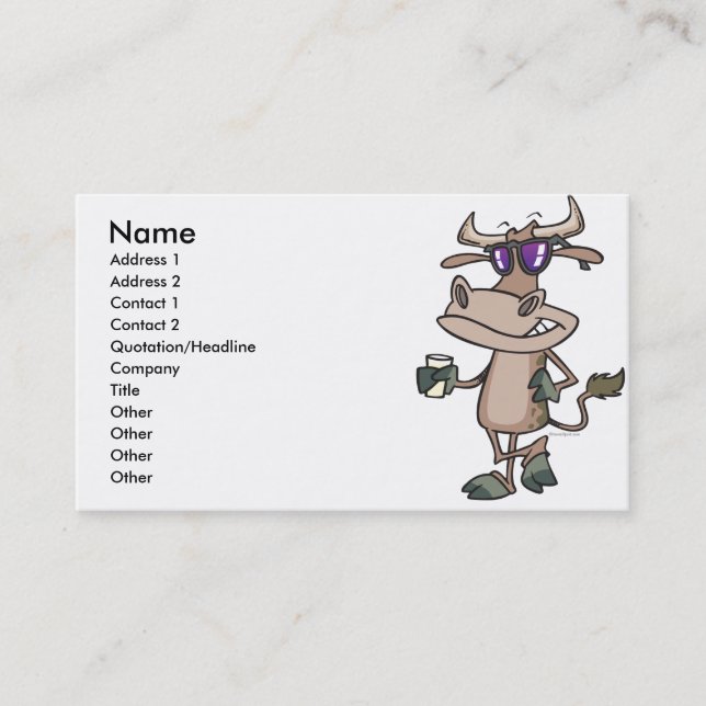 funny cool cow wearing shades cartoon character business card (Front)