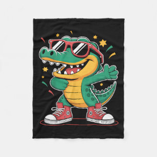 Funny Cool Crocodile Cartoon With Sungles And Snea Fleece Blanket