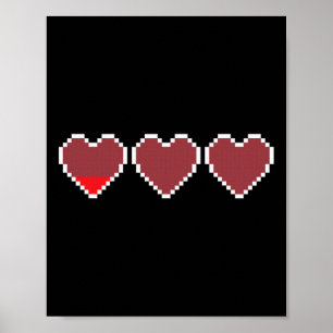 Funny Cool Cute Video Game Hearts Design - Pixel H Poster