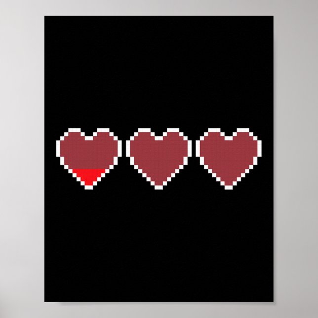 Funny Cool Cute Video Game Hearts Design - Pixel H Poster (Front)