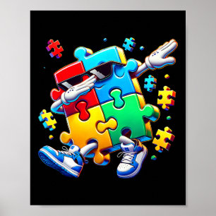 Funny Cool Dabbing Puzzle Piece Autism Awareness C Poster