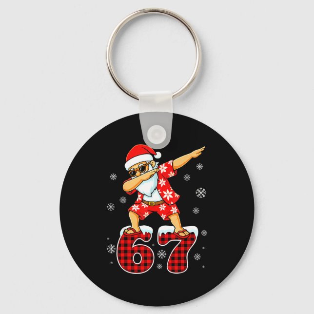Funny Cool Dabbing Santa Hawaii 67 Meme Christmas  Key Ring (Front)