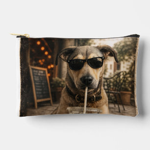 Funny Cool Dog Drinking Iced Coffee Accessory Pouch
