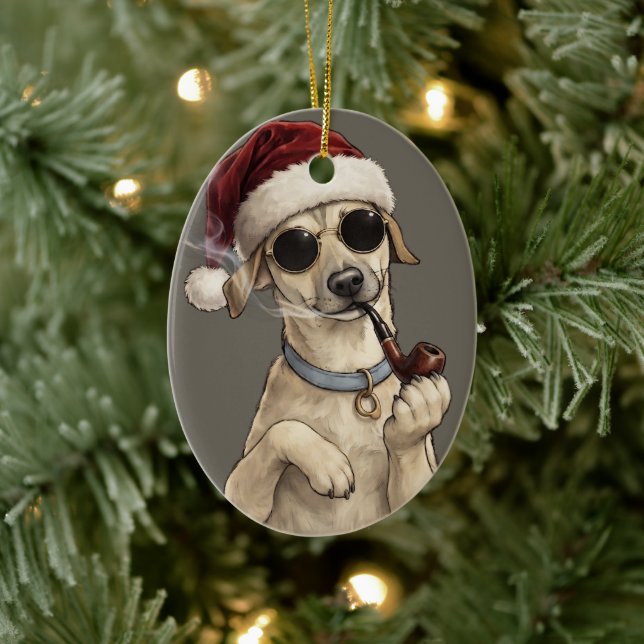 Funny Cool Dog Happy New Year Design Ceramic Tree Decoration (Tree)