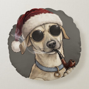 Funny Cool Dog Happy New Year Design Round Cushion