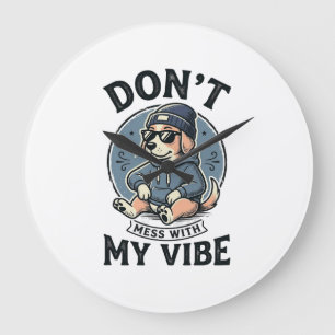 Funny Cool Dog Vibe Vintage Vector T-Shirt Design_ Large Clock