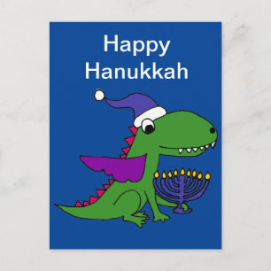 Funny Cool Dragon and Menorah Happy Hanukkah Art Holiday Postcard