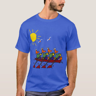 Funny Cool Ducks in a Row Boat Cartoon T-Shirt