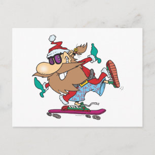 funny cool dude skateboarding santa claus holiday postcard