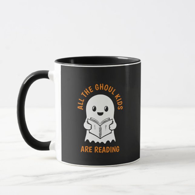 Funny Cool Ghost GHOUL Kids are Reading  Mug (Left)