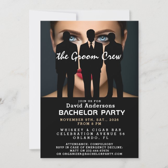Funny, cool, modern Bachelor Party Invitation (Front)
