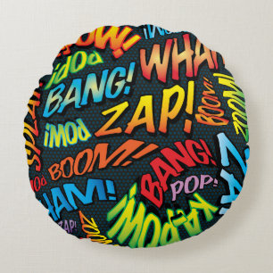 Funny Cool Modern Typography Trendy Comic Book Round Cushion